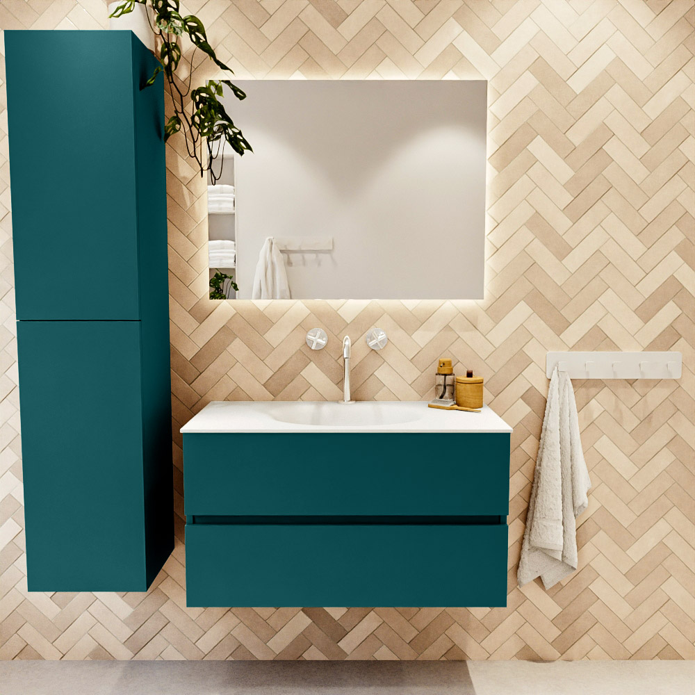 MONDIAZ VICA 90cm mueble de baño Smag 2 cajones. Lavabo MOON Centro 1 orificio, color Talc. 2 color Talc.