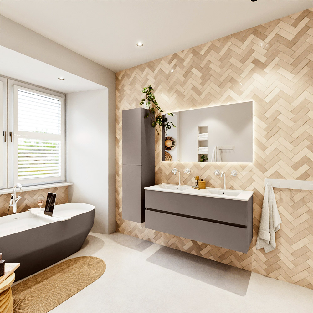 MONDIAZ VICA 120cm mueble de baño Smoke 2 cajones. Lavabo DENIA Doble 2 orificios, color Blanco brillo. 4 MONDIAZ VICA 120cm mueble de baño Smoke 2 cajones. Lavabo DENIA Doble 2 orificios, color Blanco brillo. - Imagen 4