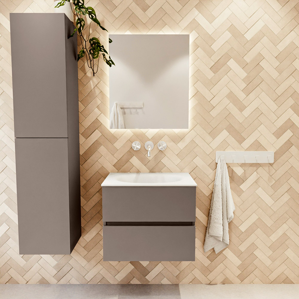 MONDIAZ VICA 60cm mueble de baño Smoke 2 cajones. Lavabo MOON Centro sin orificio, color Talc. 2 color Talc.