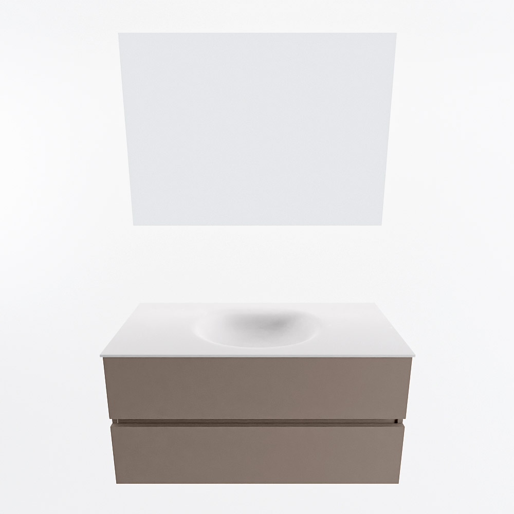 MONDIAZ VICA 100cm mueble de baño Smoke 2 cajones. Lavabo MOON Centro sin orificio color Talc con espejo LED. 5 MONDIAZ VICA 100cm mueble de baño Smoke 2 cajones. Lavabo MOON Centro sin orificio color Talc con espejo LED. - Imagen 5