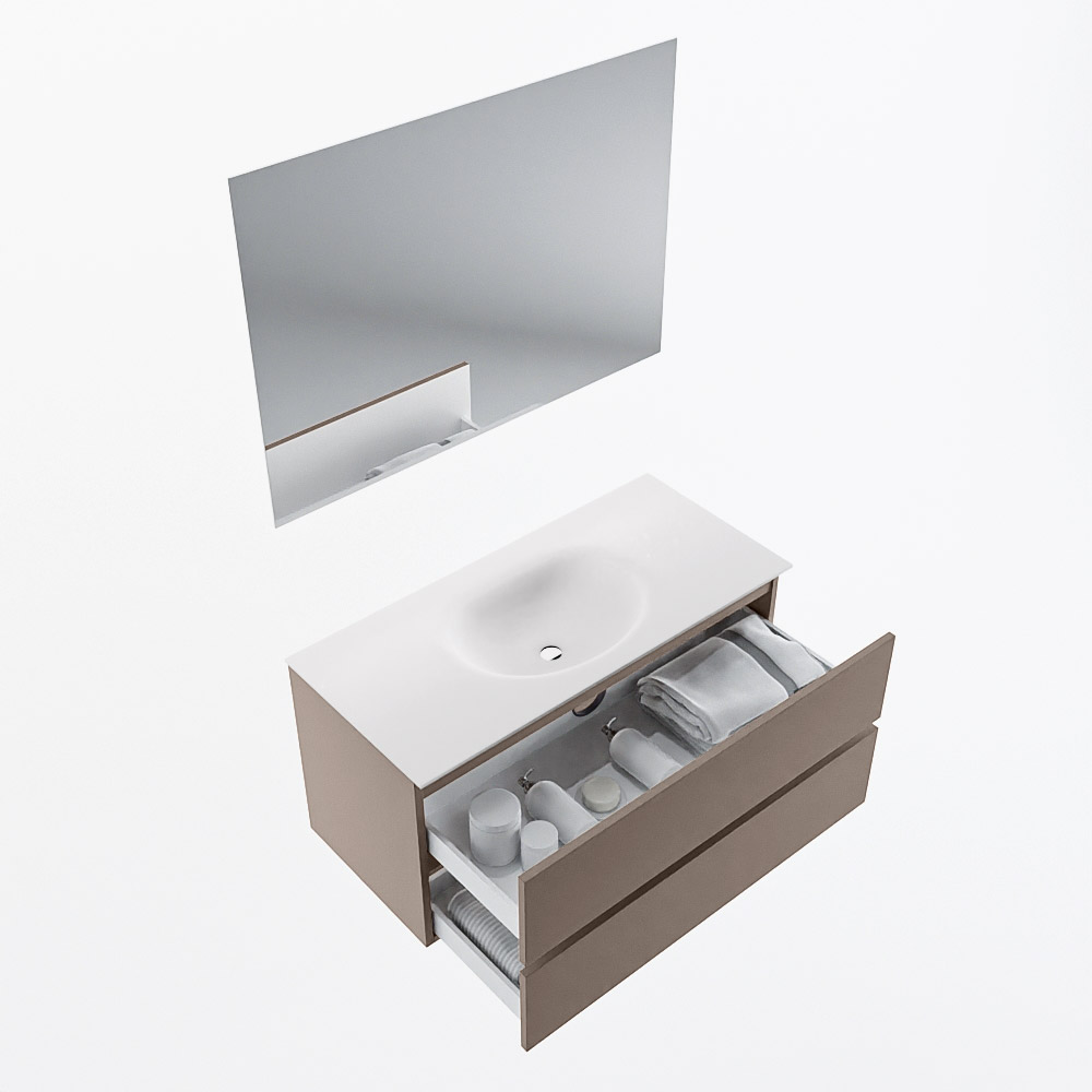 MONDIAZ VICA 100cm mueble de baño Smoke 2 cajones. Lavabo MOON Centro sin orificio color Talc con espejo LED. 7 MONDIAZ VICA 100cm mueble de baño Smoke 2 cajones. Lavabo MOON Centro sin orificio color Talc con espejo LED. - Imagen 7
