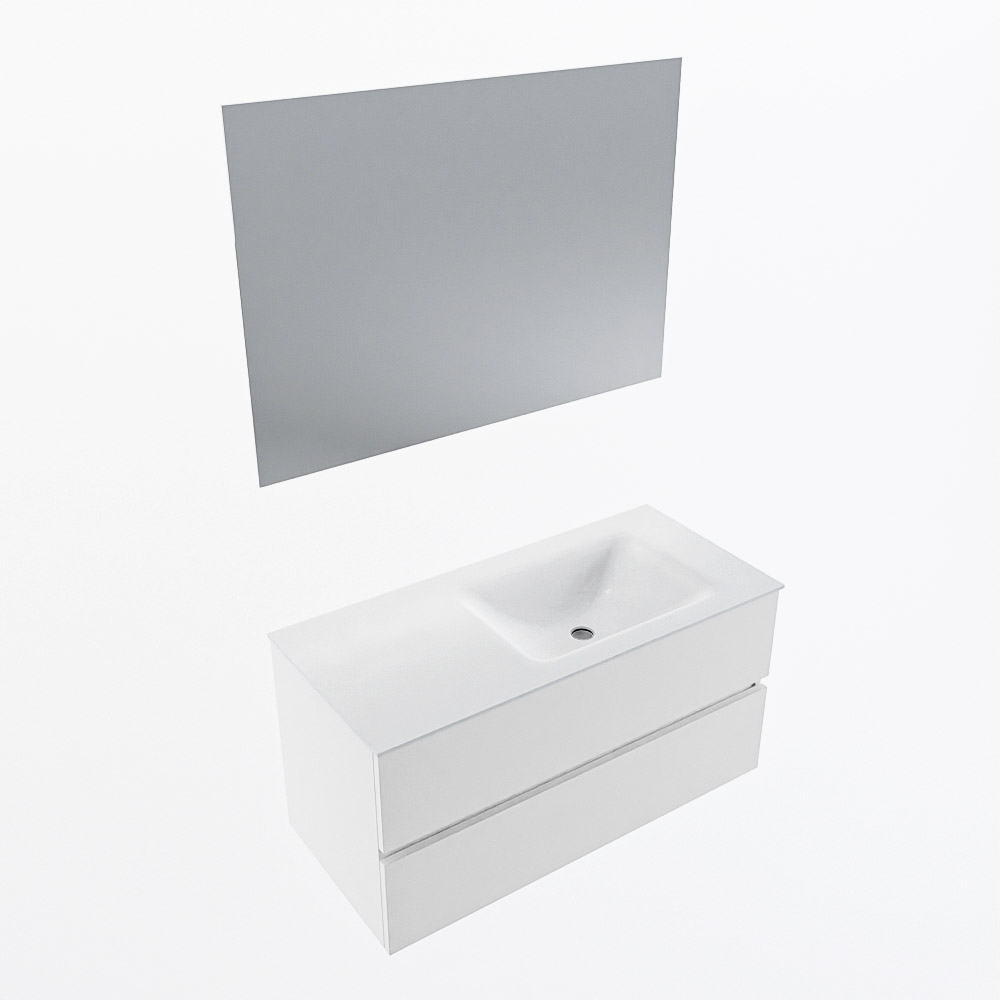 MONDIAZ VICA 100cm mueble de baño Talc 2 cajones. Lavabo CLOUD Derecho sin orificio color Talc con espejo LED. 6 MONDIAZ VICA 100cm mueble de baño Talc 2 cajones. Lavabo CLOUD Derecho sin orificio color Talc con espejo LED. - Imagen 6
