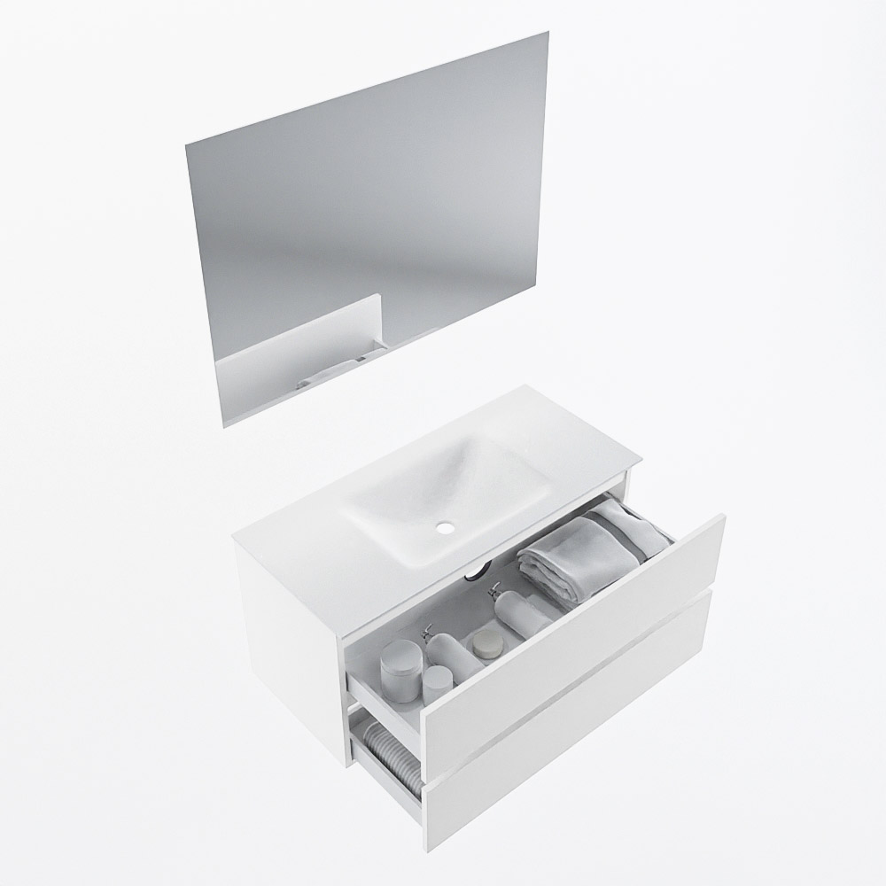 MONDIAZ VICA 100cm mueble de baño Talc 2 cajones. Lavabo CLOUD Centro 1 orificio color Talc con espejo LED. 7 MONDIAZ VICA 100cm mueble de baño Talc 2 cajones. Lavabo CLOUD Centro 1 orificio color Talc con espejo LED. - Imagen 7