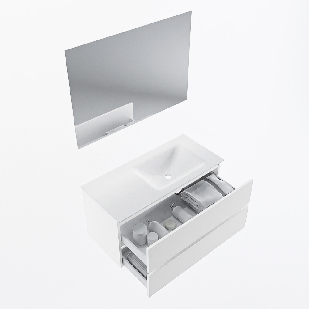 MONDIAZ VICA 100cm mueble de baño Talc 2 cajones. Lavabo CLOUD Derecho sin orificio color Talc con espejo LED. 7 MONDIAZ VICA 100cm mueble de baño Talc 2 cajones. Lavabo CLOUD Derecho sin orificio color Talc con espejo LED. - Imagen 7