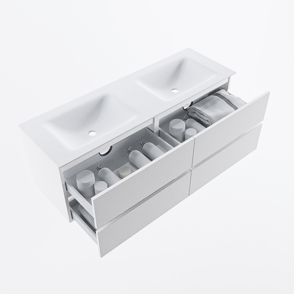 MONDIAZ VICA 140cm mueble de baño Talc 4 cajones. Lavabo CLOUD Doble 2 orificios, color Talc. 6 MONDIAZ VICA 140cm mueble de baño Talc 4 cajones. Lavabo CLOUD Doble 2 orificios, color Talc. - Imagen 6