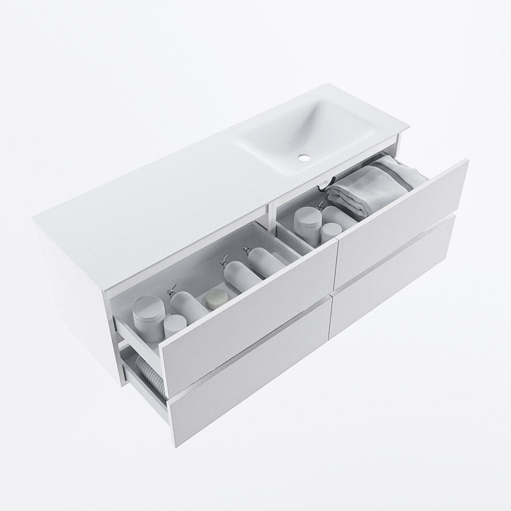 MONDIAZ VICA 140cm mueble de baño Talc 4 cajones. Lavabo CLOUD Derecho sin orificio, color Talc. 6 MONDIAZ VICA 140cm mueble de baño Talc 4 cajones. Lavabo CLOUD Derecho sin orificio, color Talc. - Imagen 6