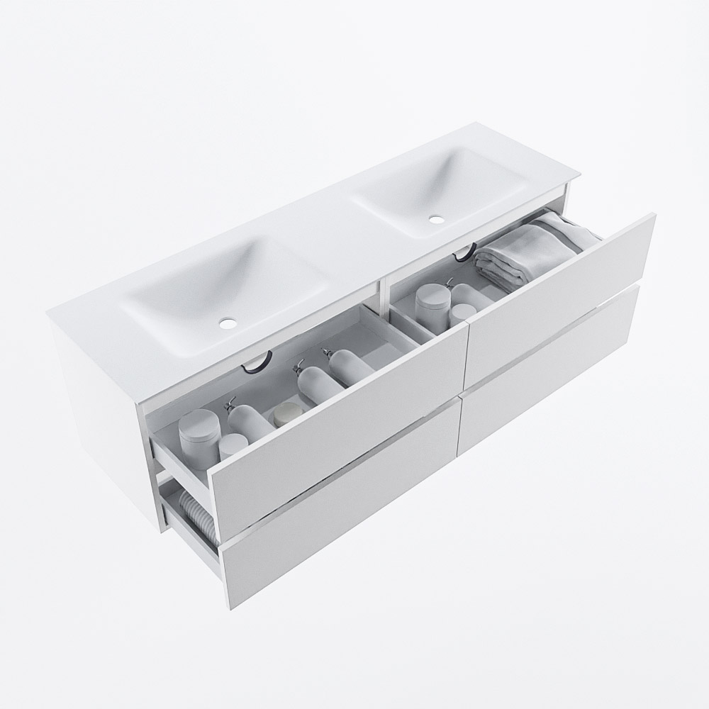 MONDIAZ VICA 160cm mueble de baño Talc 4 cajones. Lavabo CLOUD Doble sin orificio, color Talc. 7 MONDIAZ VICA 160cm mueble de baño Talc 4 cajones. Lavabo CLOUD Doble sin orificio, color Talc. - Imagen 7