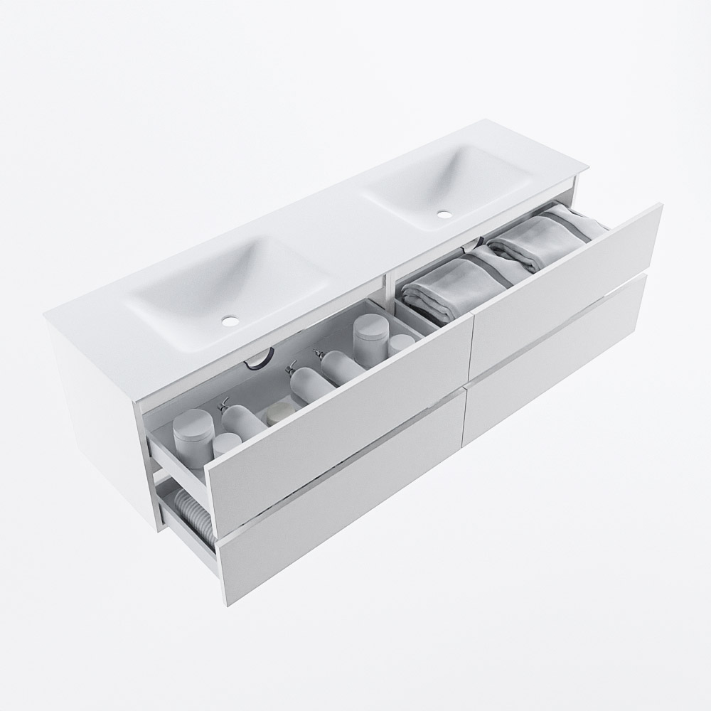 MONDIAZ VICA 170cm mueble de baño Talc 4 cajones. Lavabo CLOUD Doble 2 orificios, color Talc. 7 MONDIAZ VICA 170cm mueble de baño Talc 4 cajones. Lavabo CLOUD Doble 2 orificios, color Talc. - Imagen 7