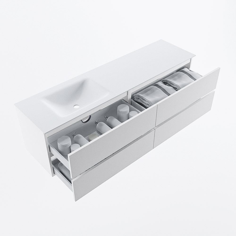 MONDIAZ VICA 170cm mueble de baño Talc 4 cajones. Lavabo CLOUD Izquierda sin orificio, color Talc. 7 MONDIAZ VICA 170cm mueble de baño Talc 4 cajones. Lavabo CLOUD Izquierda sin orificio, color Talc. - Imagen 7