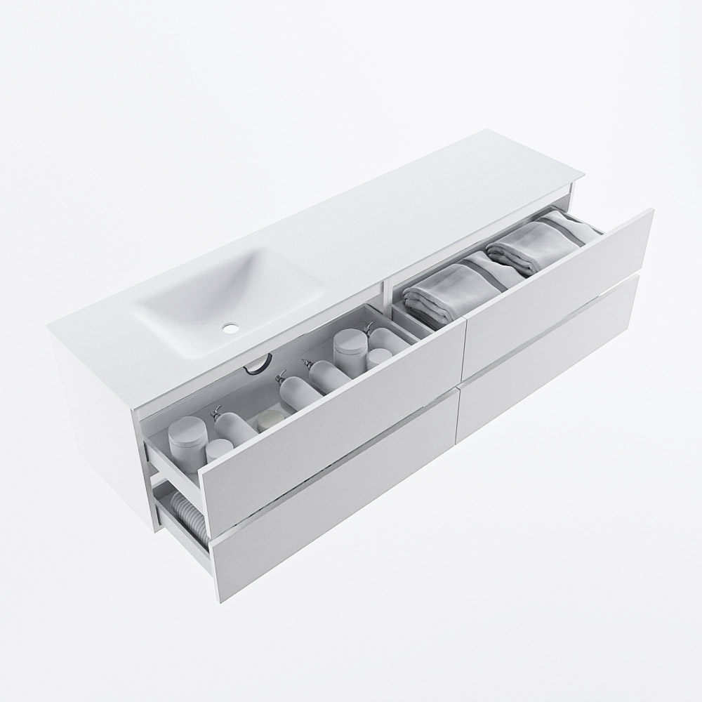 MONDIAZ VICA 180cm mueble de baño Talc 4 cajones. Lavabo CLOUD Izquierda sin orificio, color Talc. 7 MONDIAZ VICA 180cm mueble de baño Talc 4 cajones. Lavabo CLOUD Izquierda sin orificio, color Talc. - Imagen 7