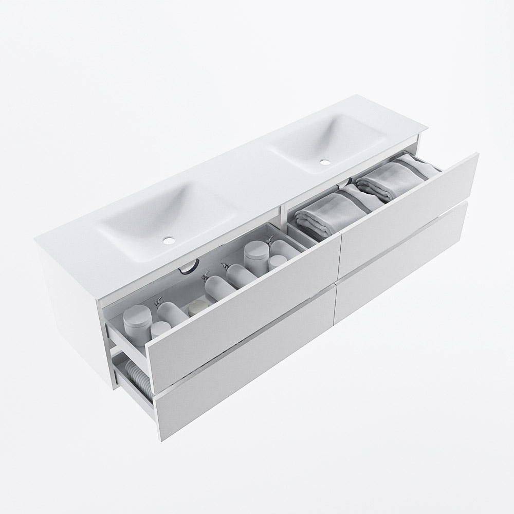 MONDIAZ VICA 180cm mueble de baño Talc 4 cajones. Lavabo CLOUD Doble sin orificio, color Talc. 7 MONDIAZ VICA 180cm mueble de baño Talc 4 cajones. Lavabo CLOUD Doble sin orificio, color Talc. - Imagen 7