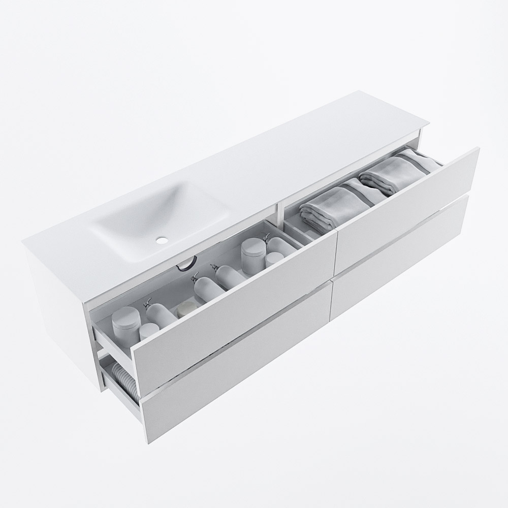 MONDIAZ VICA 190cm mueble de baño Talc 4 cajones. Lavabo CLOUD Izquierda sin orificio, color Talc. 7 MONDIAZ VICA 190cm mueble de baño Talc 4 cajones. Lavabo CLOUD Izquierda sin orificio, color Talc. - Imagen 7