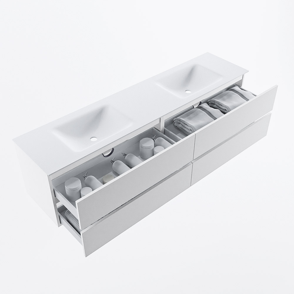 MONDIAZ VICA 190cm mueble de baño Talc 4 cajones. Lavabo CLOUD Doble sin orificio, color Talc. 7 MONDIAZ VICA 190cm mueble de baño Talc 4 cajones. Lavabo CLOUD Doble sin orificio, color Talc. - Imagen 7