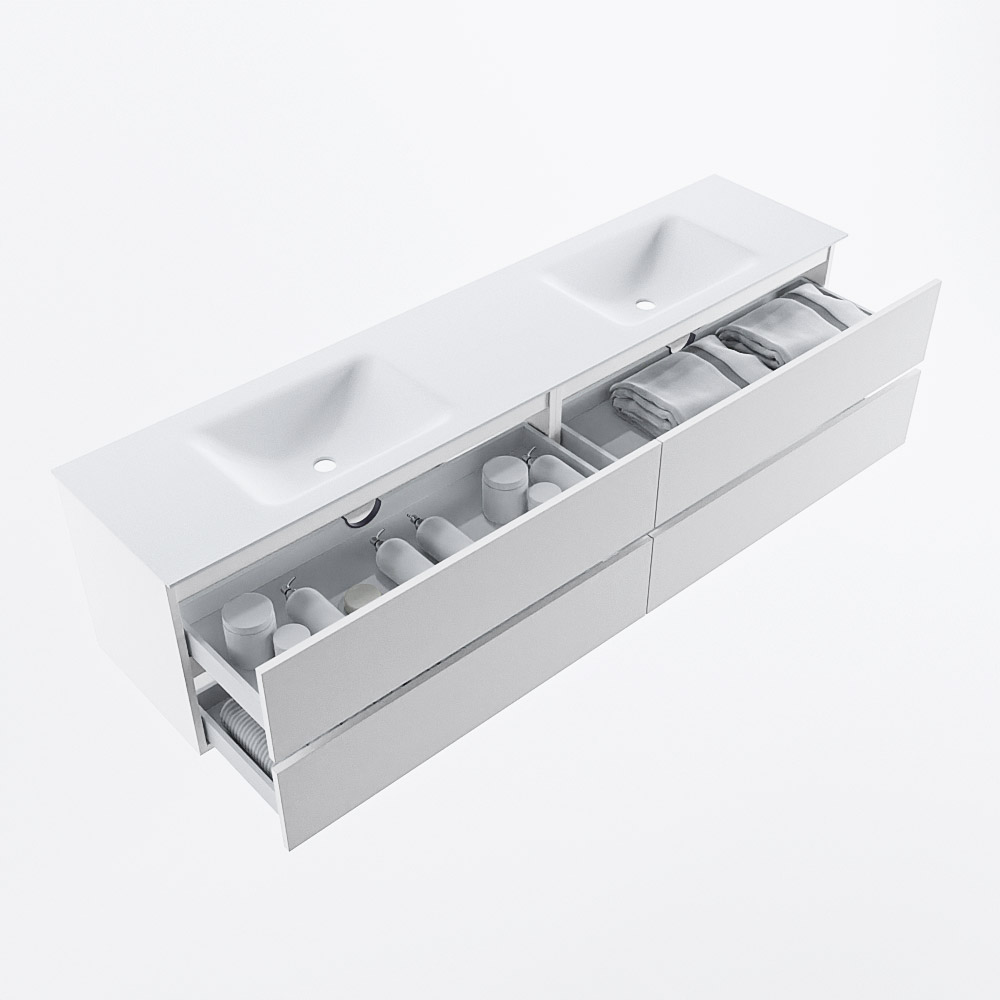 MONDIAZ VICA 200cm mueble de baño Talc 4 cajones. Lavabo CLOUD Doble 2 orificios, color Talc. 7 MONDIAZ VICA 200cm mueble de baño Talc 4 cajones. Lavabo CLOUD Doble 2 orificios, color Talc. - Imagen 7