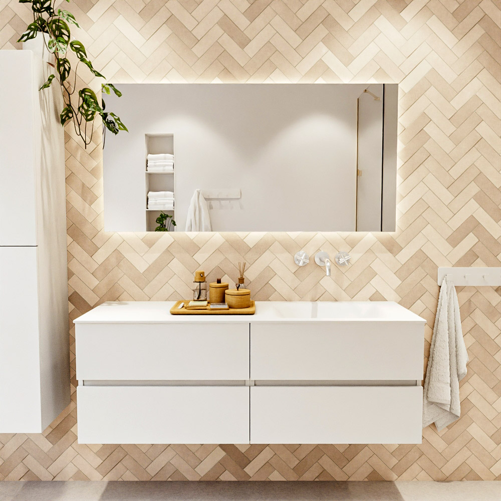 MONDIAZ VICA 140cm mueble de baño Talc 4 cajones. Lavabo CLOUD Derecho sin orificio, color Talc. 1 MONDIAZ VICA 140cm mueble de baño Talc 4 cajones. Lavabo CLOUD Derecho sin orificio