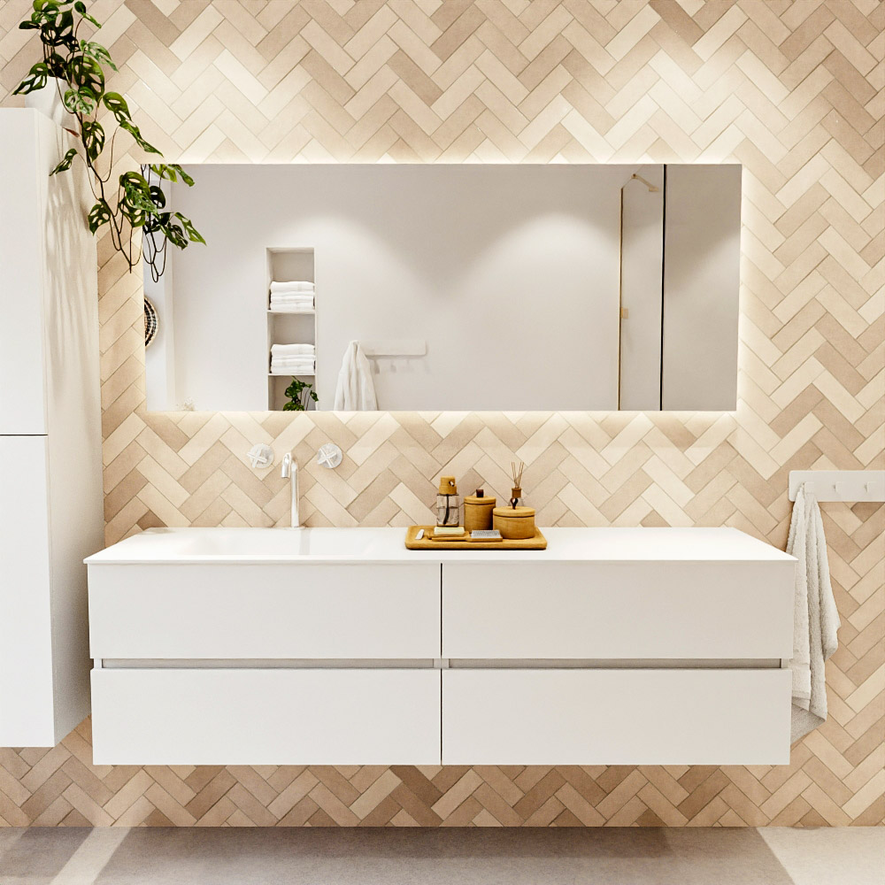 MONDIAZ VICA 170cm mueble de baño Talc 4 cajones. Lavabo CLOUD Izquierda 1 orificio, color Talc. 2 color Talc.