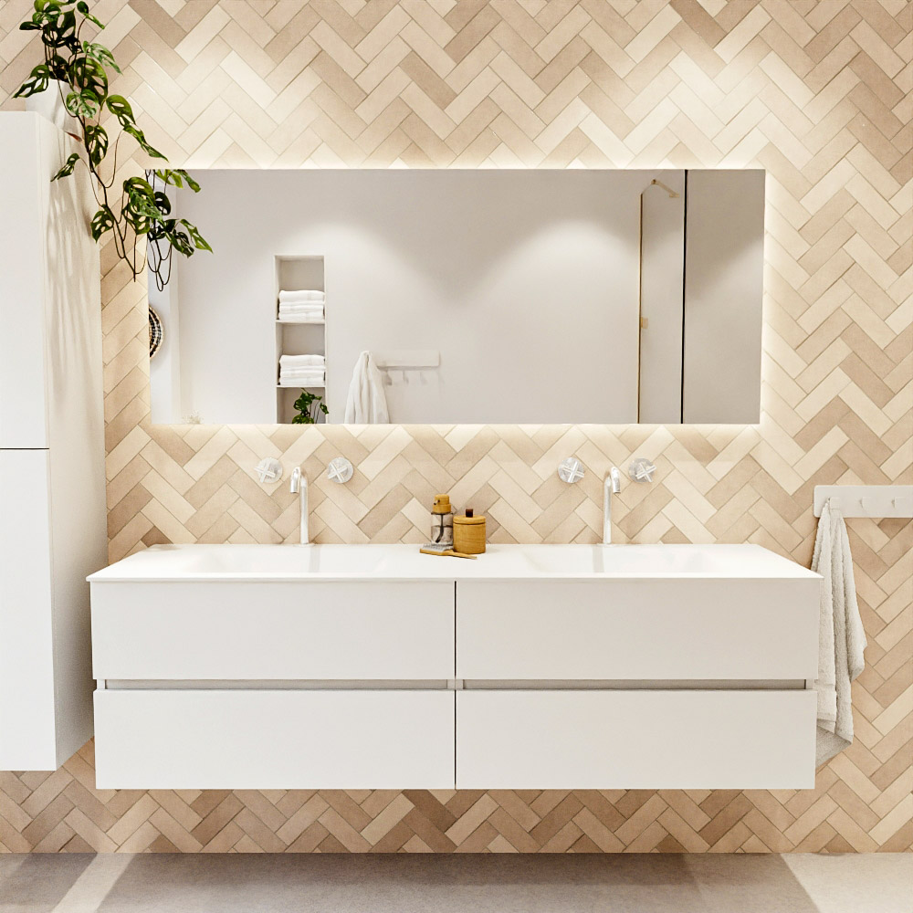 MONDIAZ VICA 170cm mueble de baño Talc 4 cajones. Lavabo CLOUD Doble 2 orificios, color Talc. 2 color Talc.