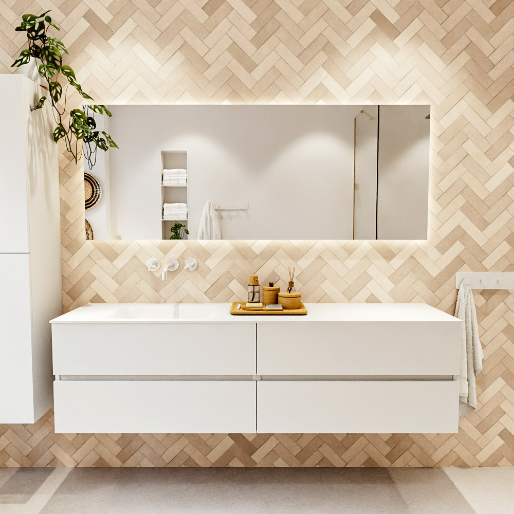 MONDIAZ VICA 180cm mueble de baño Talc 4 cajones. Lavabo CLOUD Izquierda sin orificio, color Talc. 2 color Talc.