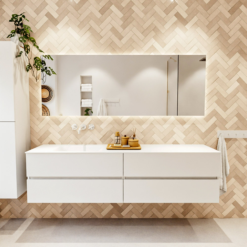 MONDIAZ VICA 190cm mueble de baño Talc 4 cajones. Lavabo CLOUD Izquierda sin orificio, color Talc. 2 color Talc.