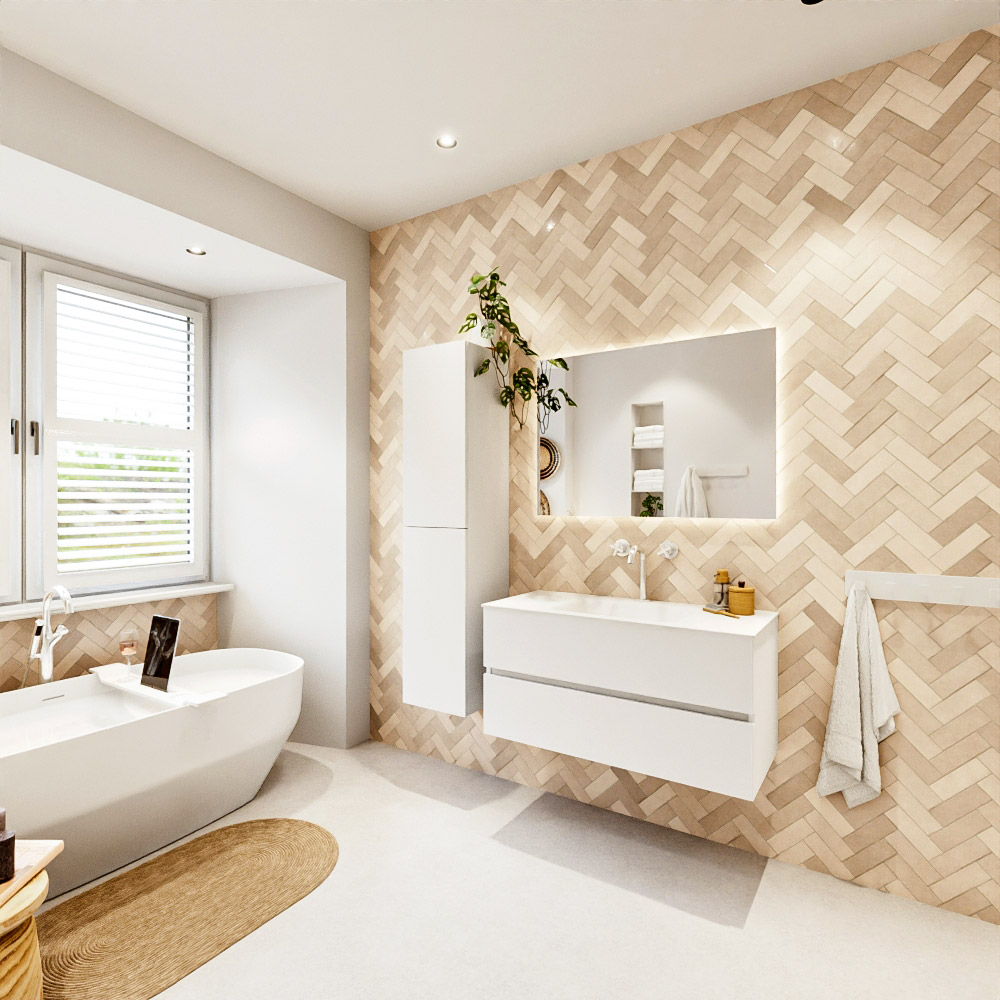 MONDIAZ VICA 100cm mueble de baño Talc 2 cajones. Lavabo CLOUD Centro 1 orificio color Talc con espejo LED. 4 MONDIAZ VICA 100cm mueble de baño Talc 2 cajones. Lavabo CLOUD Centro 1 orificio color Talc con espejo LED. - Imagen 4