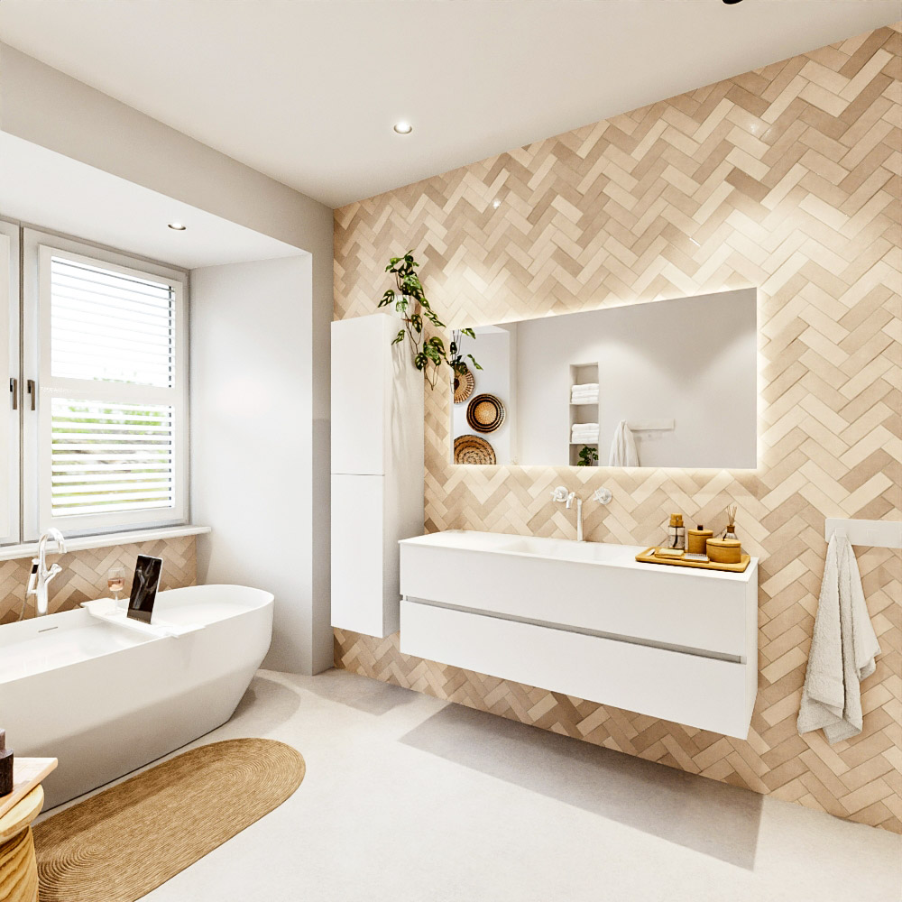 MONDIAZ VICA 140cm mueble de baño Talc 2 cajones. Lavabo CLOUD Centro 1 orificio, color Talc. 3 MONDIAZ VICA 140cm mueble de baño Talc 2 cajones. Lavabo CLOUD Centro 1 orificio, color Talc. - Imagen 3