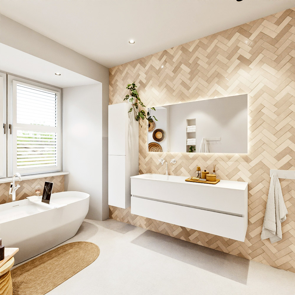 MONDIAZ VICA 140cm mueble de baño Talc 2 cajones. Lavabo CLOUD Izquierda 1 orificio, color Talc. 4 MONDIAZ VICA 140cm mueble de baño Talc 2 cajones. Lavabo CLOUD Izquierda 1 orificio, color Talc. - Imagen 4