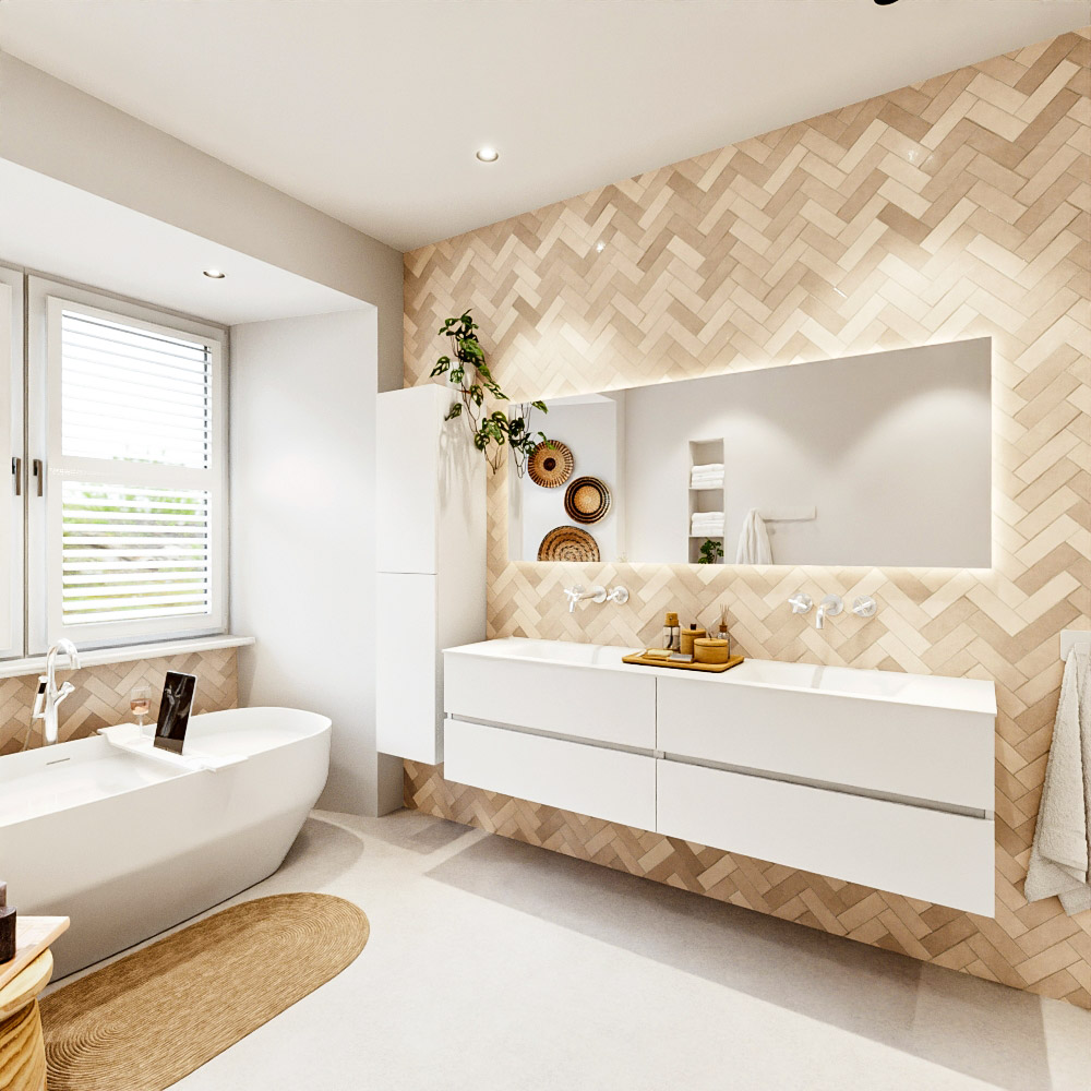 MONDIAZ VICA 180cm mueble de baño Talc 4 cajones. Lavabo CLOUD Doble sin orificio, color Talc. 4 MONDIAZ VICA 180cm mueble de baño Talc 4 cajones. Lavabo CLOUD Doble sin orificio, color Talc. - Imagen 4