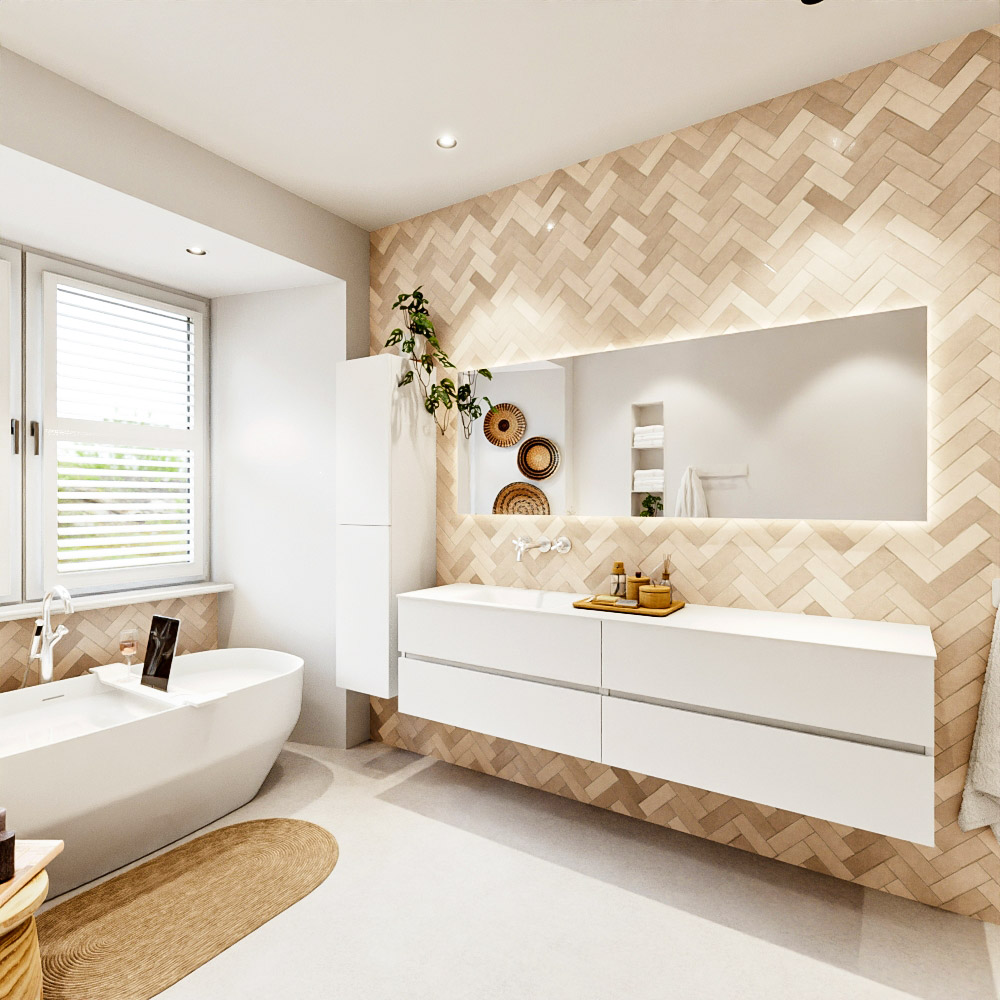 MONDIAZ VICA 190cm mueble de baño Talc 4 cajones. Lavabo CLOUD Izquierda sin orificio, color Talc. 4 MONDIAZ VICA 190cm mueble de baño Talc 4 cajones. Lavabo CLOUD Izquierda sin orificio, color Talc. - Imagen 4