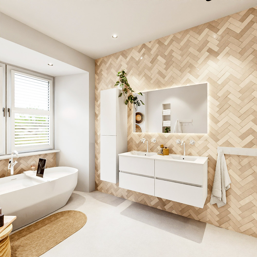 MONDIAZ VICA 120cm mueble de baño Talc 4 cajones. Lavabo DENIA Doble 2 orificios, color Blanco brillo. 4 MONDIAZ VICA 120cm mueble de baño Talc 4 cajones. Lavabo DENIA Doble 2 orificios, color Blanco brillo. - Imagen 4