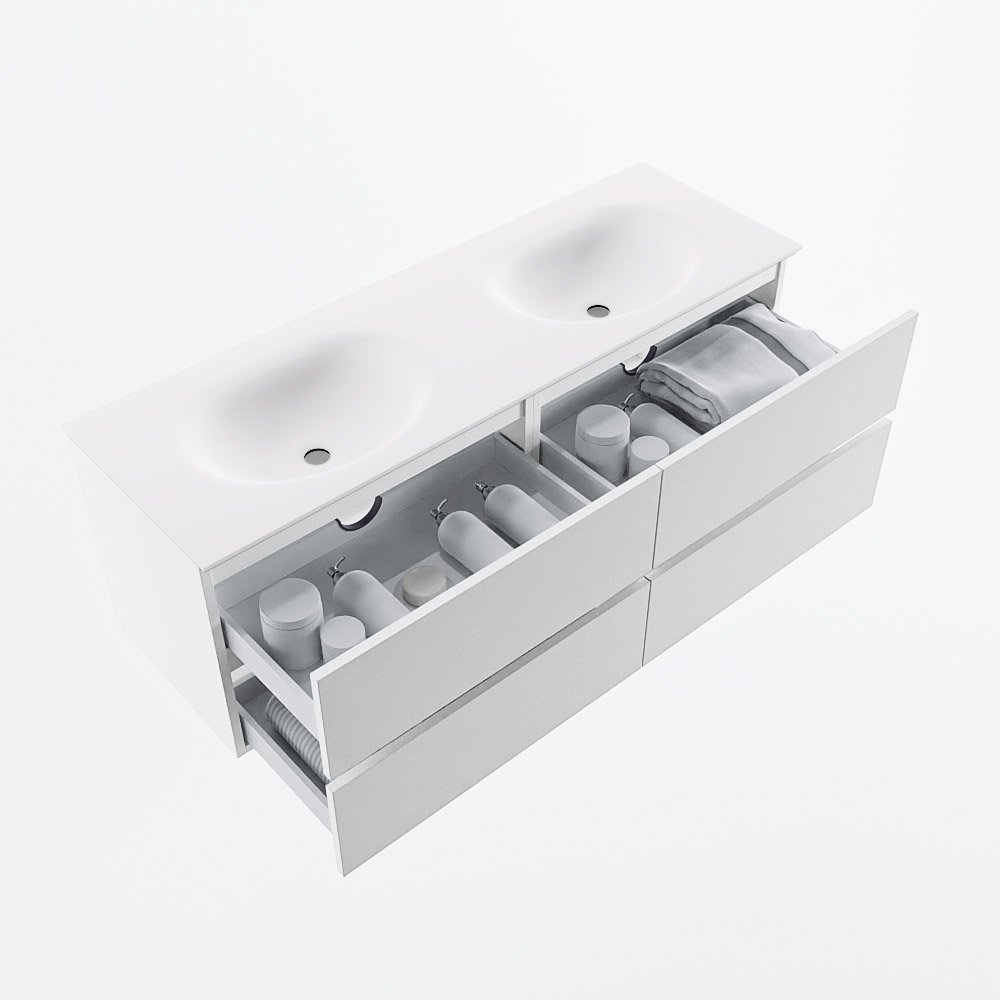 MONDIAZ VICA 140cm mueble de baño Talc 4 cajones. Lavabo MOON Doble 2 orificios, color Talc. 7 MONDIAZ VICA 140cm mueble de baño Talc 4 cajones. Lavabo MOON Doble 2 orificios, color Talc. - Imagen 7