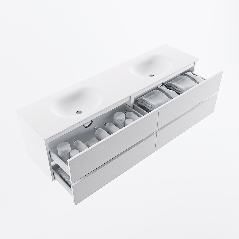 MONDIAZ VICA 180cm mueble de baño Talc 4 cajones. Lavabo MOON Doble 2 orificios, color Talc. 7 MONDIAZ VICA 180cm mueble de baño Talc 4 cajones. Lavabo MOON Doble 2 orificios, color Talc. - Imagen 7