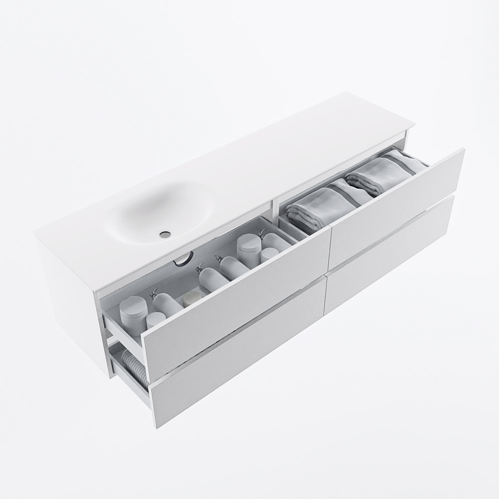 MONDIAZ VICA 180cm mueble de baño Talc 4 cajones. Lavabo MOON Izquierda sin orificio, color Talc. 7 MONDIAZ VICA 180cm mueble de baño Talc 4 cajones. Lavabo MOON Izquierda sin orificio, color Talc. - Imagen 7