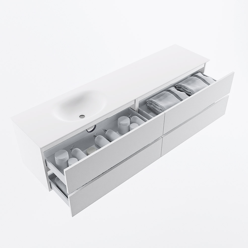 MONDIAZ VICA 190cm mueble de baño Talc 4 cajones. Lavabo MOON Izquierda sin orificio, color Talc. 7 MONDIAZ VICA 190cm mueble de baño Talc 4 cajones. Lavabo MOON Izquierda sin orificio, color Talc. - Imagen 7