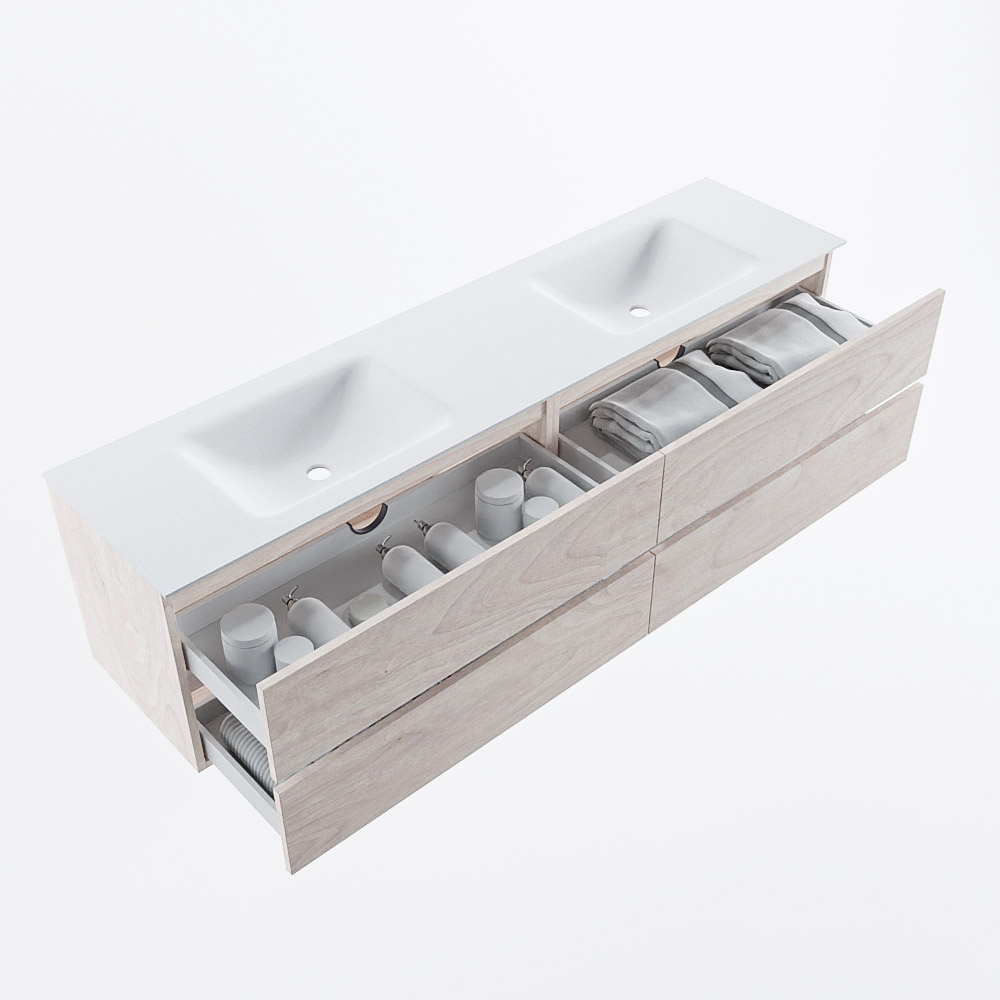 MONDIAZ VICA 190cm mueble de baño Underlayment 4 cajones. Lavabo CLOUD Doble sin orificio, color Talc. 7 MONDIAZ VICA 190cm mueble de baño Underlayment 4 cajones. Lavabo CLOUD Doble sin orificio, color Talc. - Imagen 7