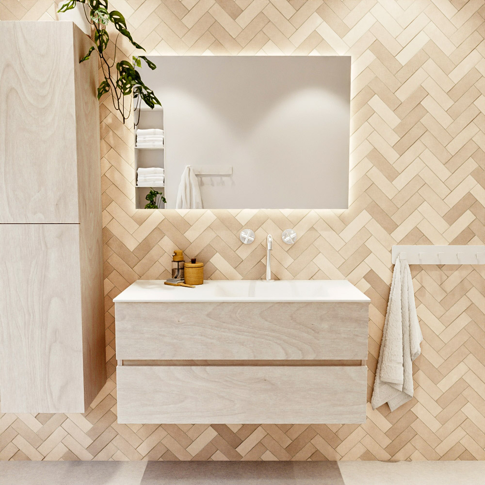 MONDIAZ VICA 100cm mueble de baño Underlayment 2 cajones. Lavabo CLOUD Derecho 1 orificio color Talc con espejo LED. 2 MONDIAZ VICA 100cm mueble de baño Underlayment 2 cajones. Lavabo CLOUD Derecho 1 orificio color Talc con espejo LED. - Imagen 2