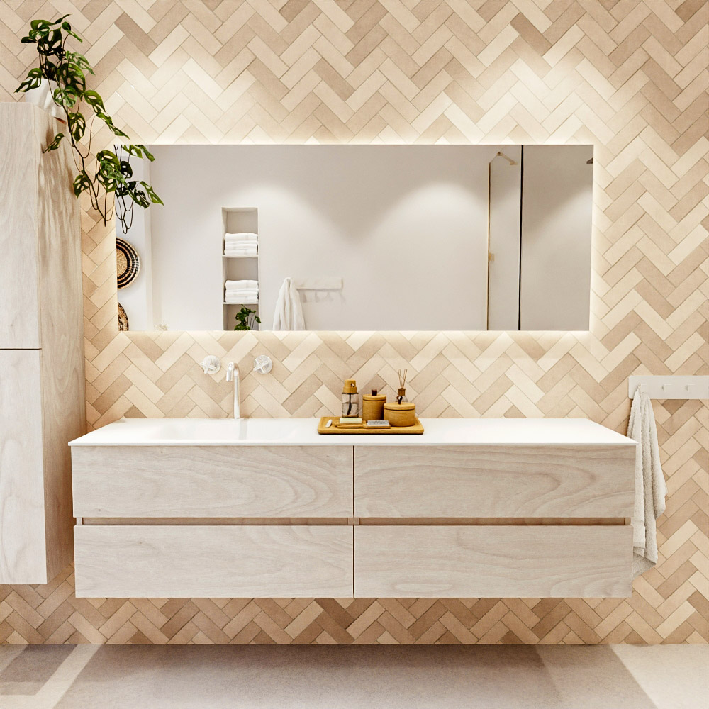 MONDIAZ VICA 180cm mueble de baño Underlayment 4 cajones. Lavabo CLOUD Izquierda 1 orificio, color Talc. 2 color Talc.