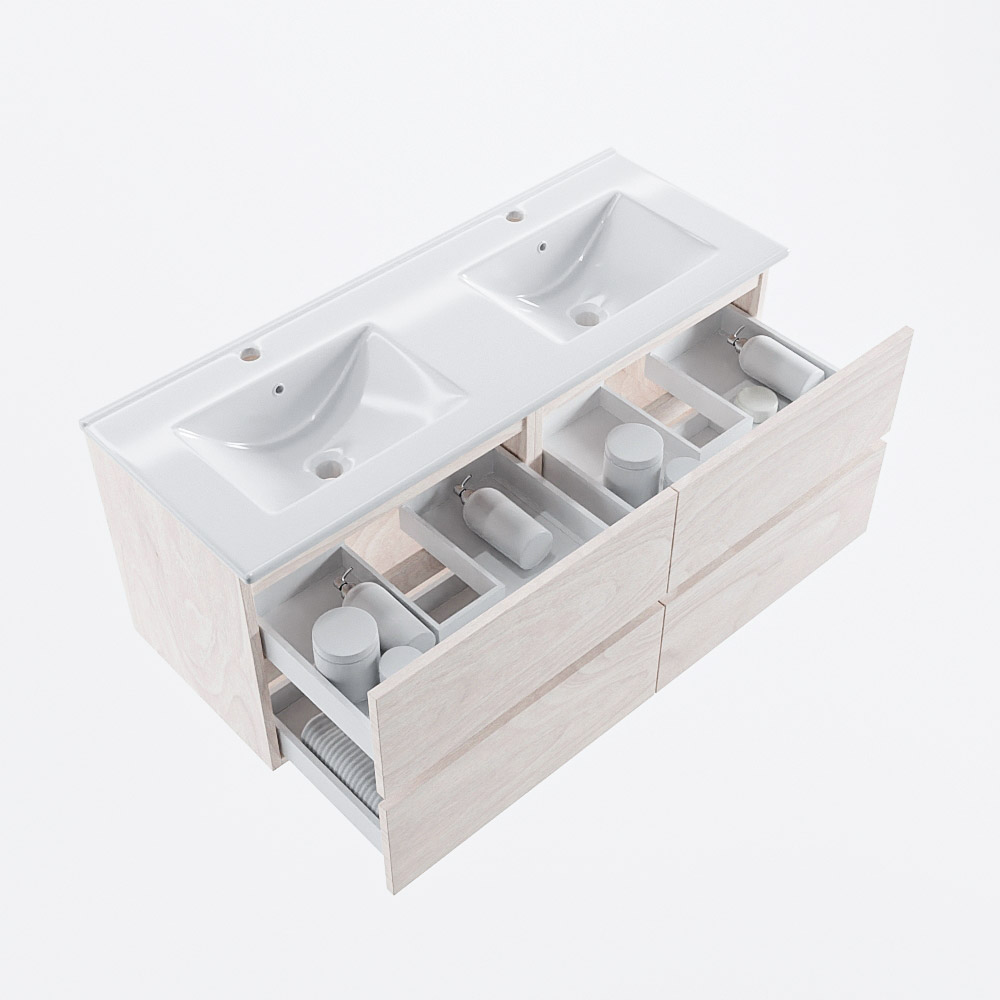 MONDIAZ VICA 120cm mueble de baño Underlayment 4 cajones. Lavabo DENIA Doble 2 orificios, color Blanco brillo. 7 MONDIAZ VICA 120cm mueble de baño Underlayment 4 cajones. Lavabo DENIA Doble 2 orificios, color Blanco brillo. - Imagen 7