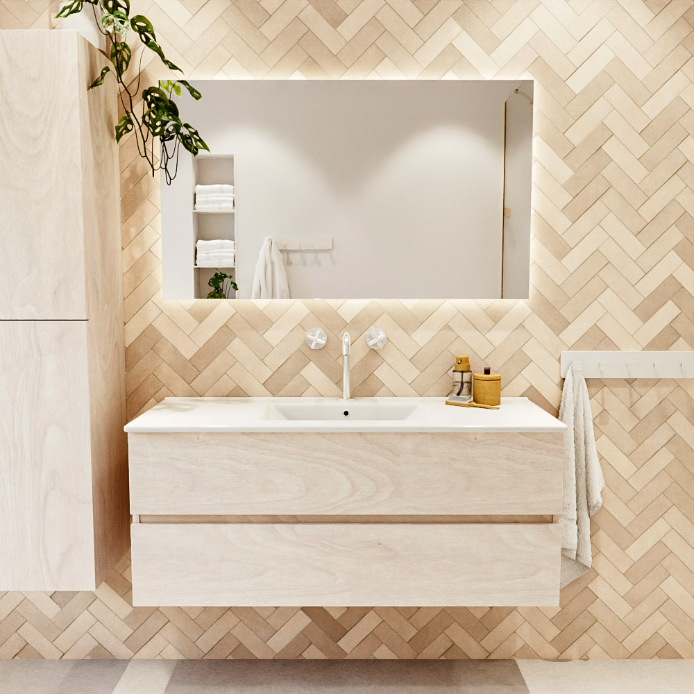 MONDIAZ VICA 120cm mueble de baño Underlayment 2 cajones. Lavabo DENIA Centro 1 orificio, color Blanco brillo. 2 color Blanco brillo.