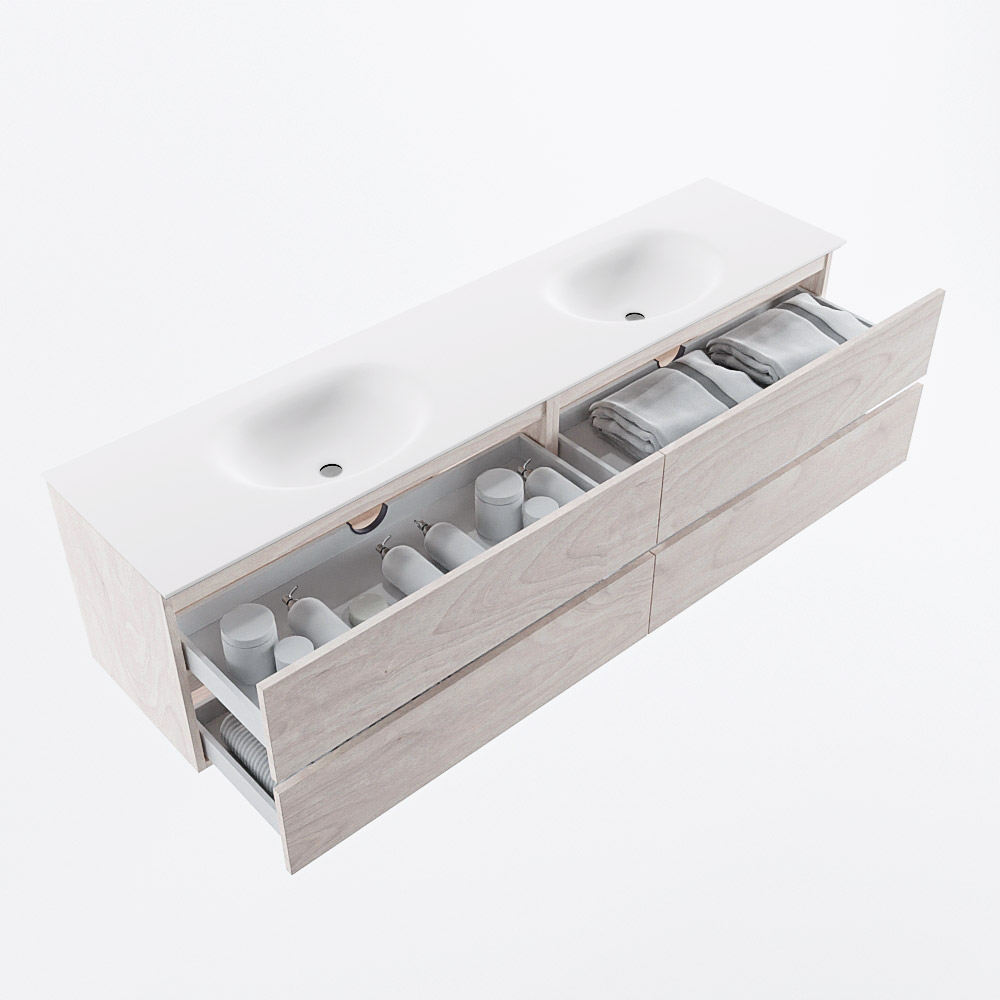 MONDIAZ VICA 190cm mueble de baño Underlayment 4 cajones. Lavabo MOON Doble 2 orificios, color Talc. 7 MONDIAZ VICA 190cm mueble de baño Underlayment 4 cajones. Lavabo MOON Doble 2 orificios, color Talc. - Imagen 7