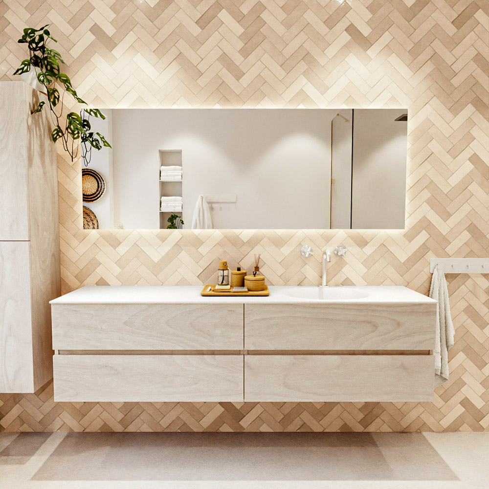 MONDIAZ VICA 190cm mueble de baño Underlayment 4 cajones. Lavabo MOON Derecho 1 orificio, color Talc. 2 color Talc.