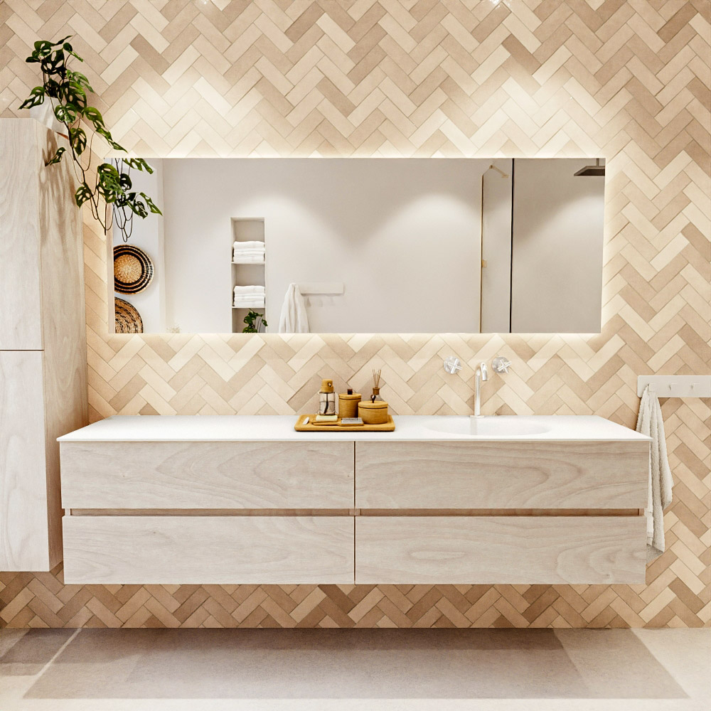 MONDIAZ VICA 200cm mueble de baño Underlayment 4 cajones. Lavabo MOON Derecho 1 orificio, color Talc. 2 color Talc.