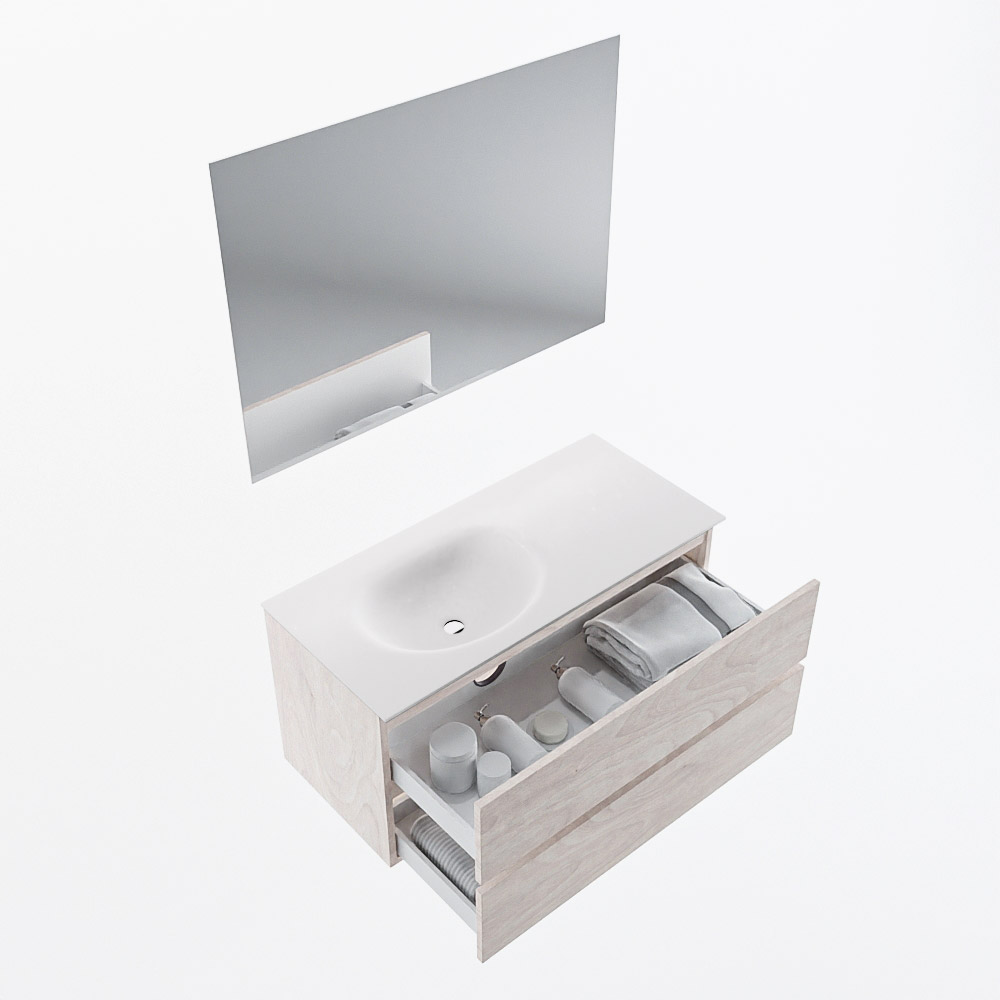 MONDIAZ VICA 100cm mueble de baño Underlayment 2 cajones. Lavabo MOON Izquierda 1 orificio color Talc con espejo LED. 7 MONDIAZ VICA 100cm mueble de baño Underlayment 2 cajones. Lavabo MOON Izquierda 1 orificio color Talc con espejo LED. - Imagen 7