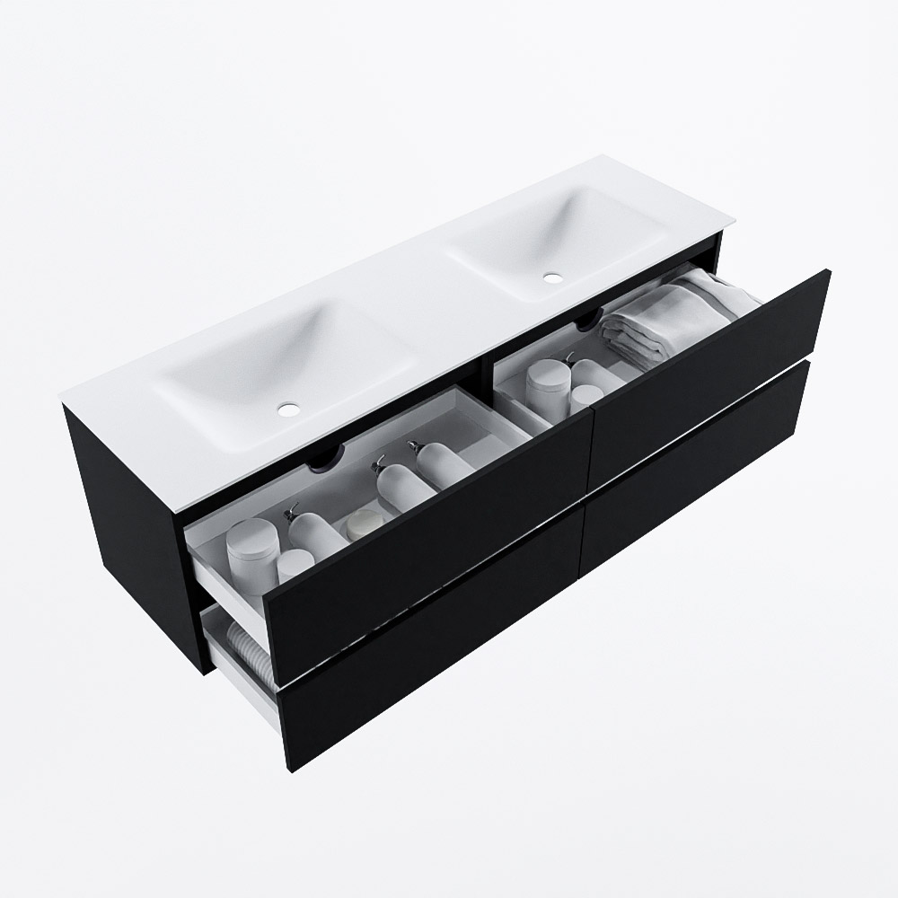 MONDIAZ VICA 160cm mueble de baño Urban 4 cajones. Lavabo CLOUD Doble sin orificio, color Talc. 7 MONDIAZ VICA 160cm mueble de baño Urban 4 cajones. Lavabo CLOUD Doble sin orificio, color Talc. - Imagen 7