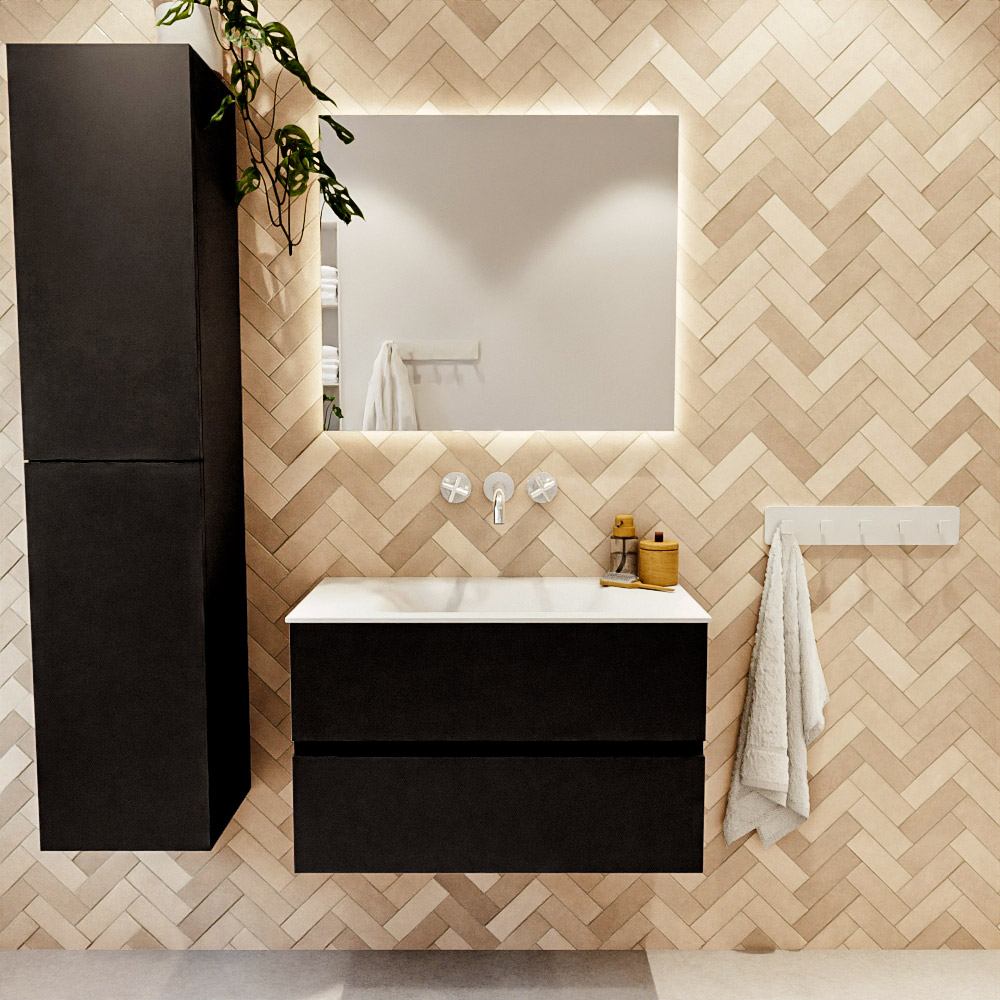 MONDIAZ VICA 80cm mueble de baño Urban 2 cajones. Lavabo CLOUD Centro sin orificio, color Talc. 2 color Talc.