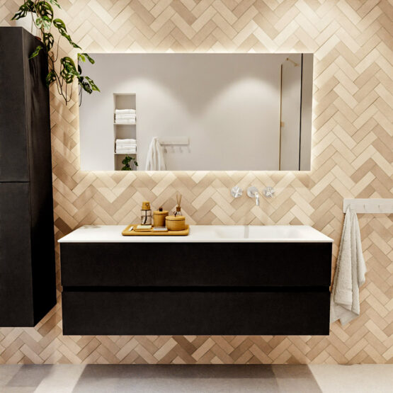 MONDIAZ VICA 140cm mueble de baño Urban 2 cajones. Lavabo CLOUD Derecho sin orificio