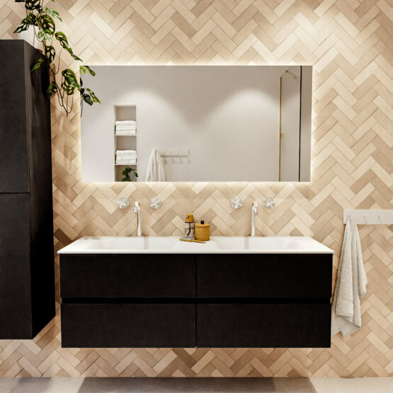 MONDIAZ VICA 140cm mueble de baño Urban 4 cajones. Lavabo CLOUD Doble 2 orificios