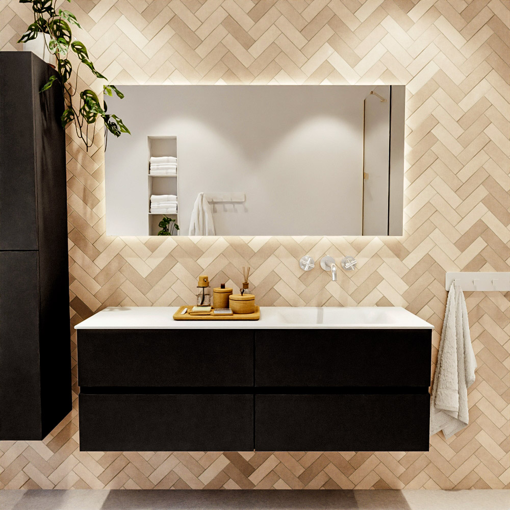 MONDIAZ VICA 140cm mueble de baño Urban 4 cajones. Lavabo CLOUD Derecho sin orificio, color Talc. 1 MONDIAZ VICA 140cm mueble de baño Urban 4 cajones. Lavabo CLOUD Derecho sin orificio