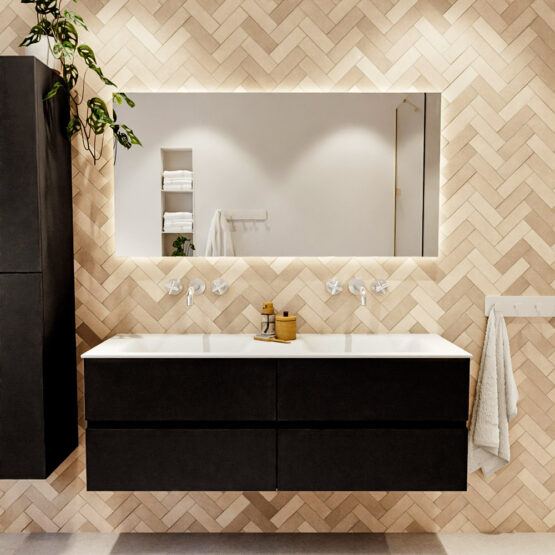 MONDIAZ VICA 140cm mueble de baño Urban 4 cajones. Lavabo CLOUD Doble sin orificio