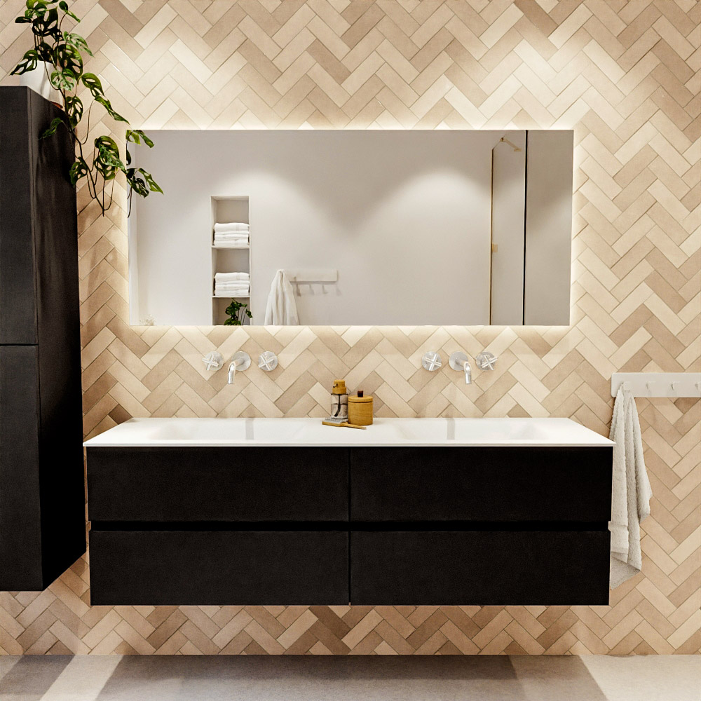 MONDIAZ VICA 160cm mueble de baño Urban 4 cajones. Lavabo CLOUD Doble sin orificio, color Talc. 2 color Talc.