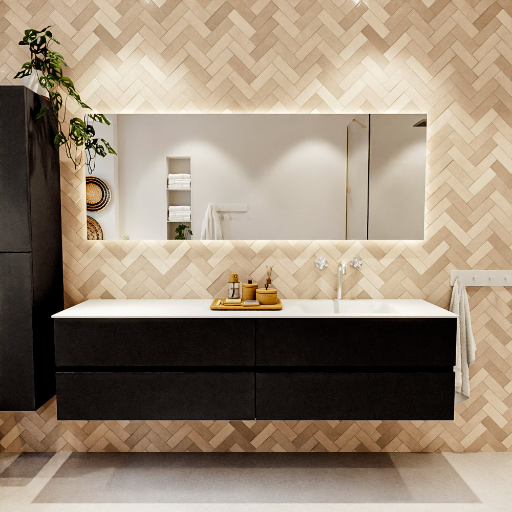 MONDIAZ VICA 190cm mueble de baño Urban 4 cajones. Lavabo CLOUD Derecho 1 orificio, color Talc. 2 color Talc.